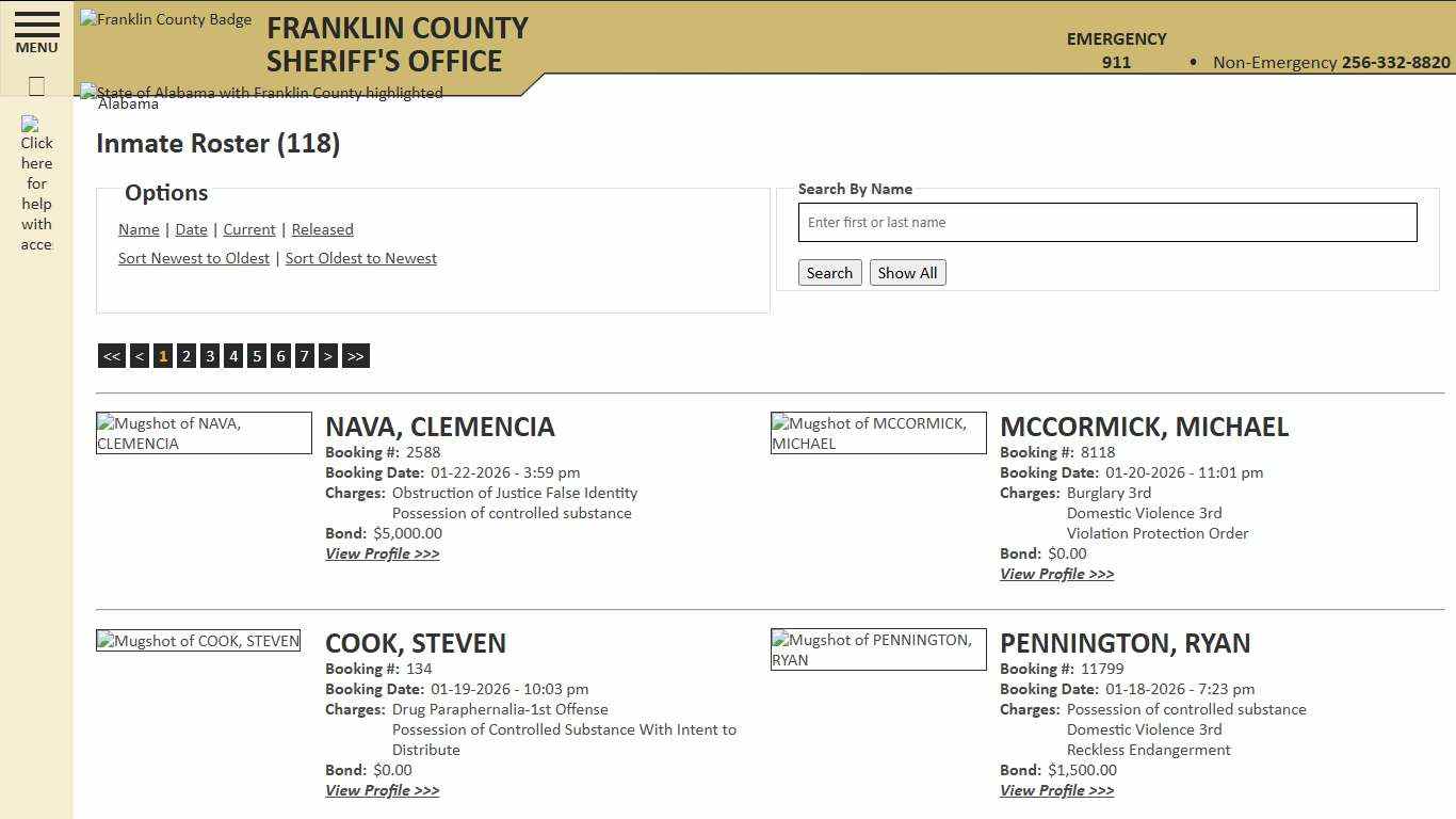 Inmate Roster - Current Inmates Booking Date Descending - Franklin County AL Sheriff's Office